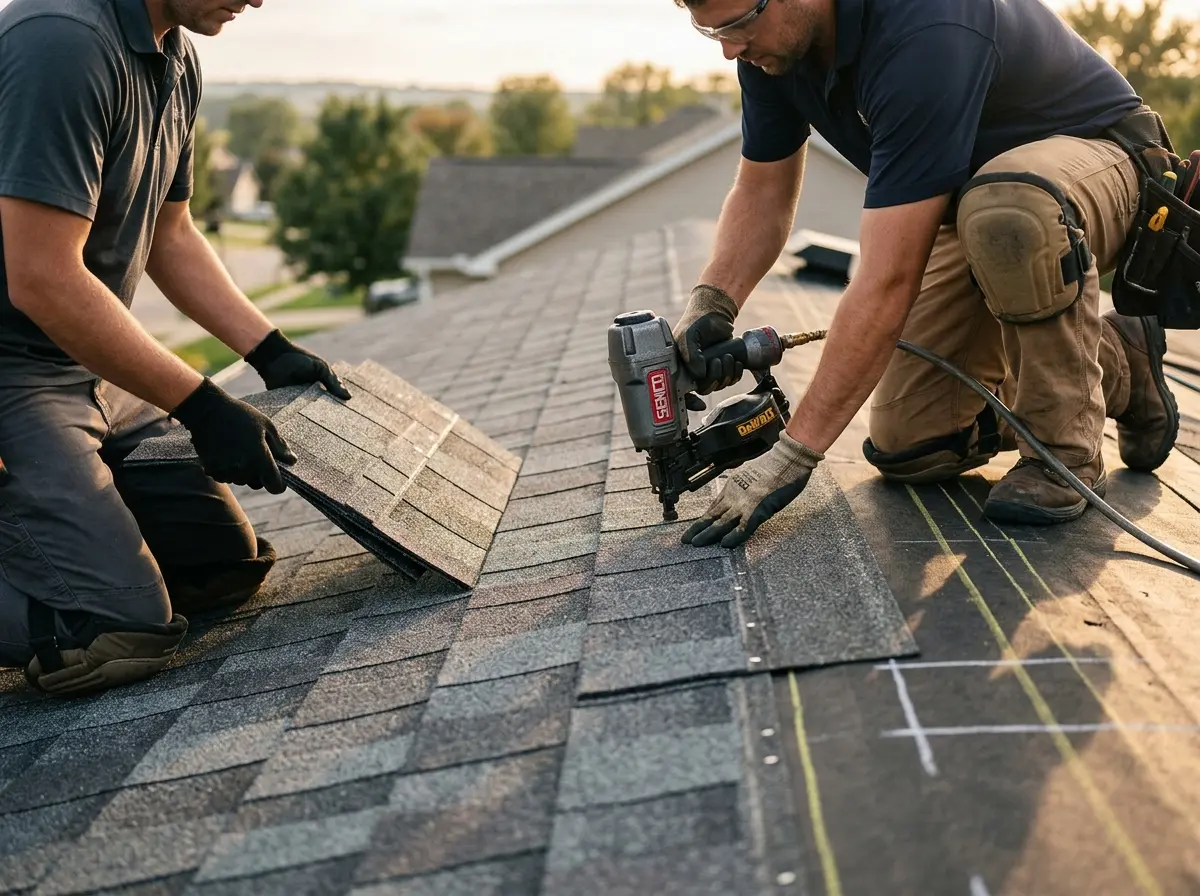 Professional roofer working on a residential roof in Bryant